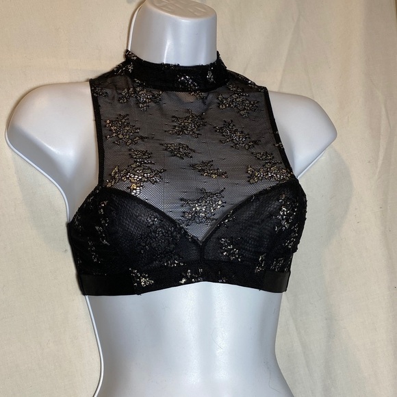 Victoria's Secret Other - Victoria’s Secret Very Sexy Black & Metallic Silver Bralette - size XS NWT